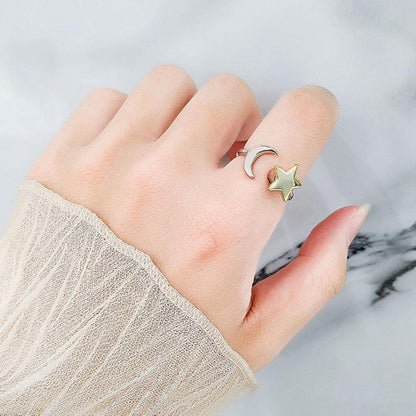 Szorongás elleni gyűrű - Hold és Csillag (Arany bevonattal)