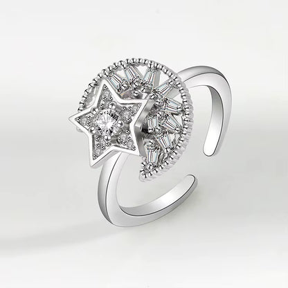 Szorongás elleni gyűrű - Hold és Nap (Ezüst bevonat)