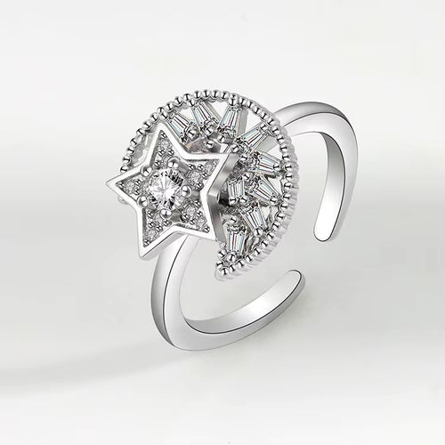 Szorongás elleni gyűrű - Hold és Nap (Ezüst bevonat)